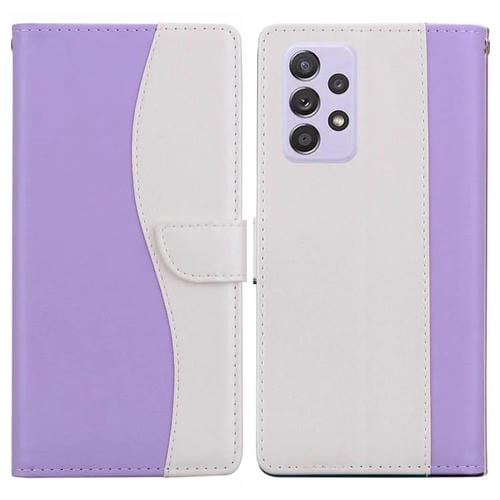 Funda de cuero bicolor con relieve para Samsung Galaxy A53 5G (morado y blanco)