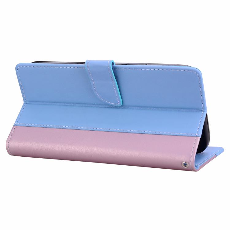 Funda de cuero bicolor con relieve para iPhone 16e (rosa y azul)