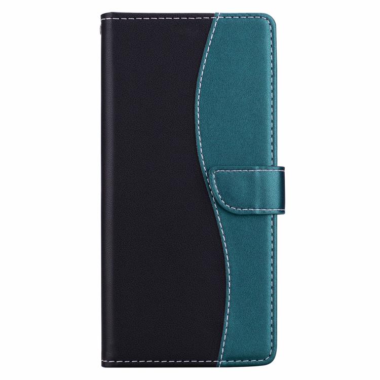 Funda de cuero bicolor con relieve para iPhone 16e (negro y verde)