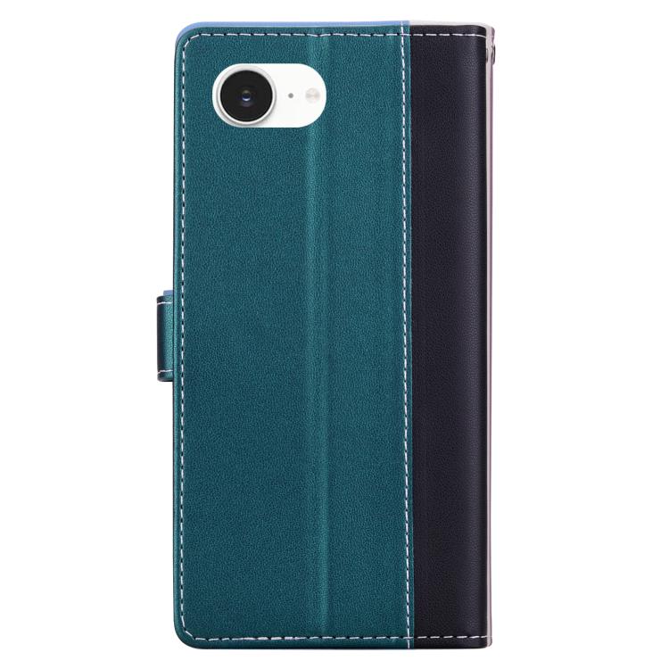 Funda de cuero bicolor con relieve para iPhone 16e (negro y verde)