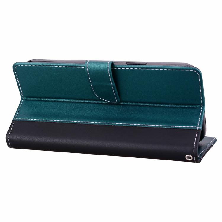 Funda de cuero bicolor con relieve para iPhone 16 Pro Max (negro y verde)