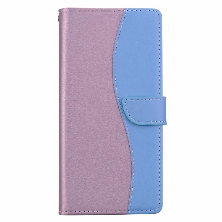Funda de cuero bicolor con relieve para iPhone 16 Plus (rosa y azul)