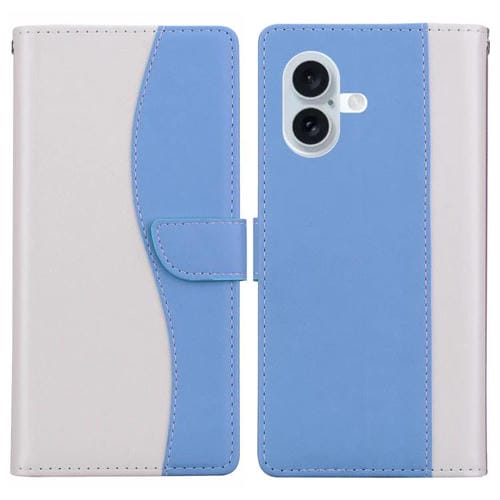 Funda de cuero bicolor con relieve para iPhone 16 (blanco y azul)