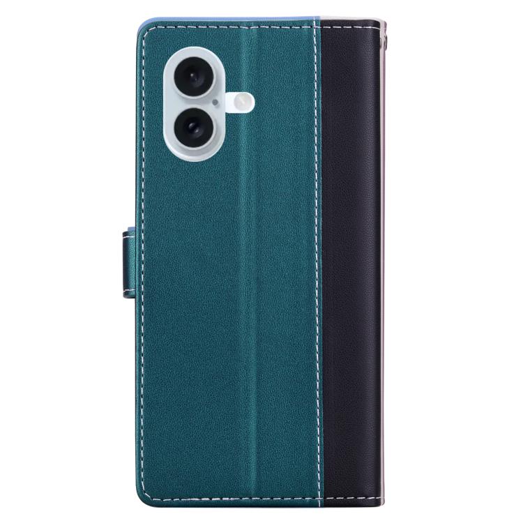 Funda de cuero bicolor con relieve para iPhone 16 (negro y verde)