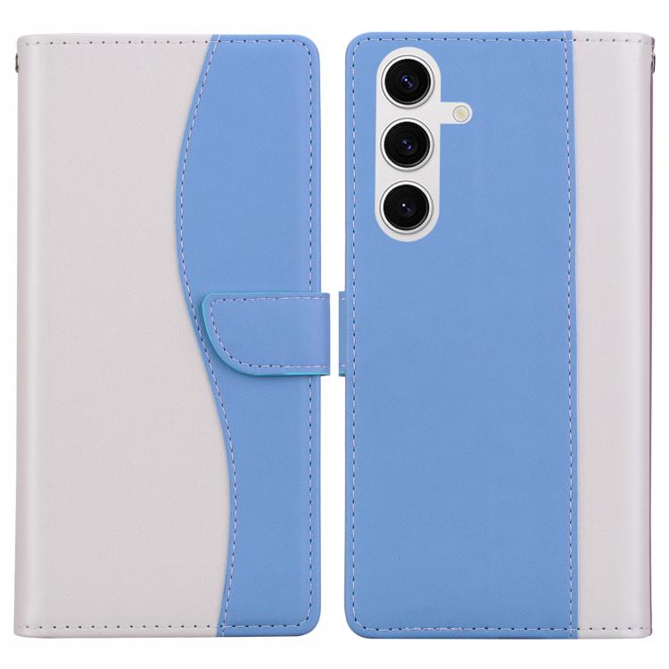 Funda de cuero bicolor con relieve para Samsung Galaxy S25+ 5G (blanco y azul)