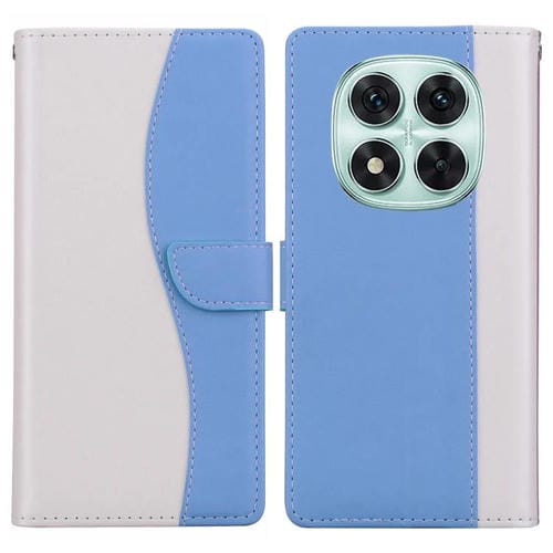 Funda de cuero bicolor con relieve para Redmi Note 14 Pro 4G/5G (blanco y azul)