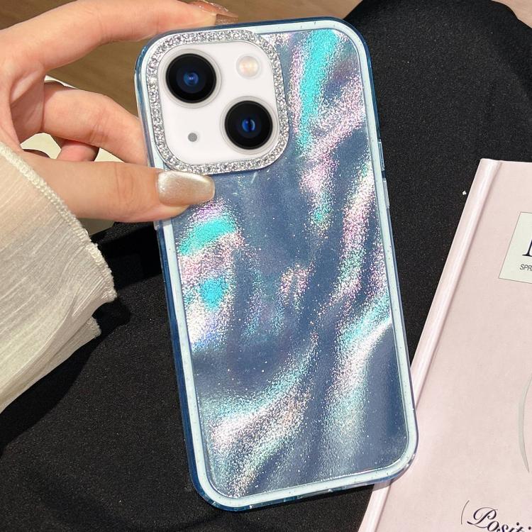 Funda 3 en 1 con diseño de arena movediza y marco de diamante para iPhone 14 (azul)
