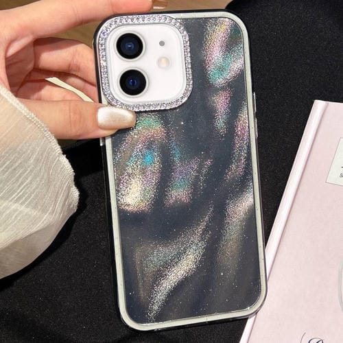 Funda 3 en 1 con diseño de arena movediza y marco de diamante para iPhone 11 (negra)