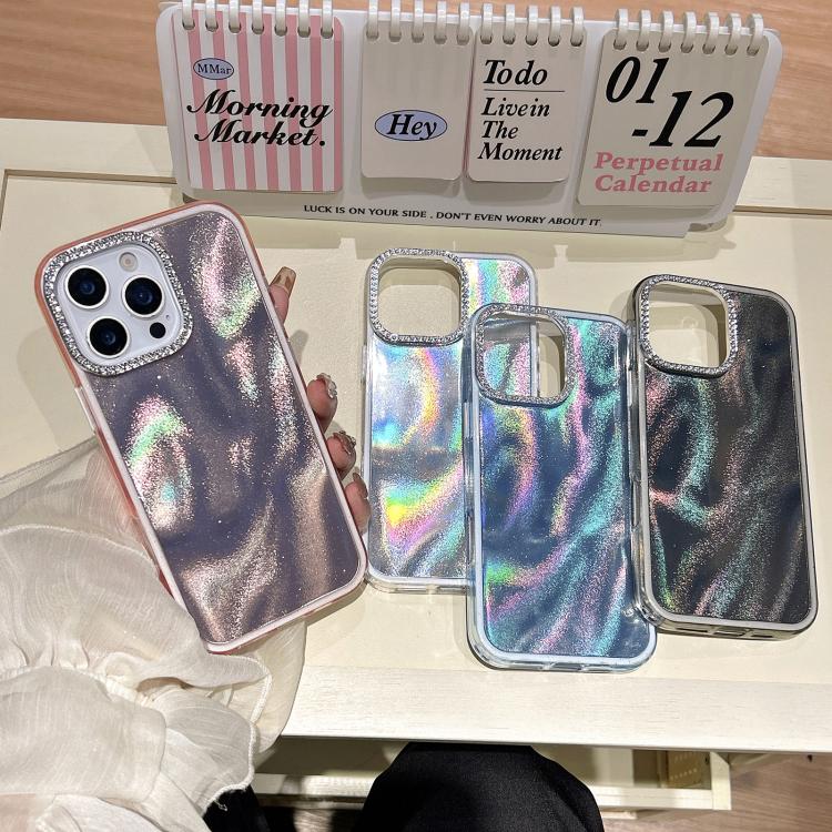 Funda 3 en 1 con diseño de arena movediza y marco de diamante para iPhone 15 Pro Max (rosa)