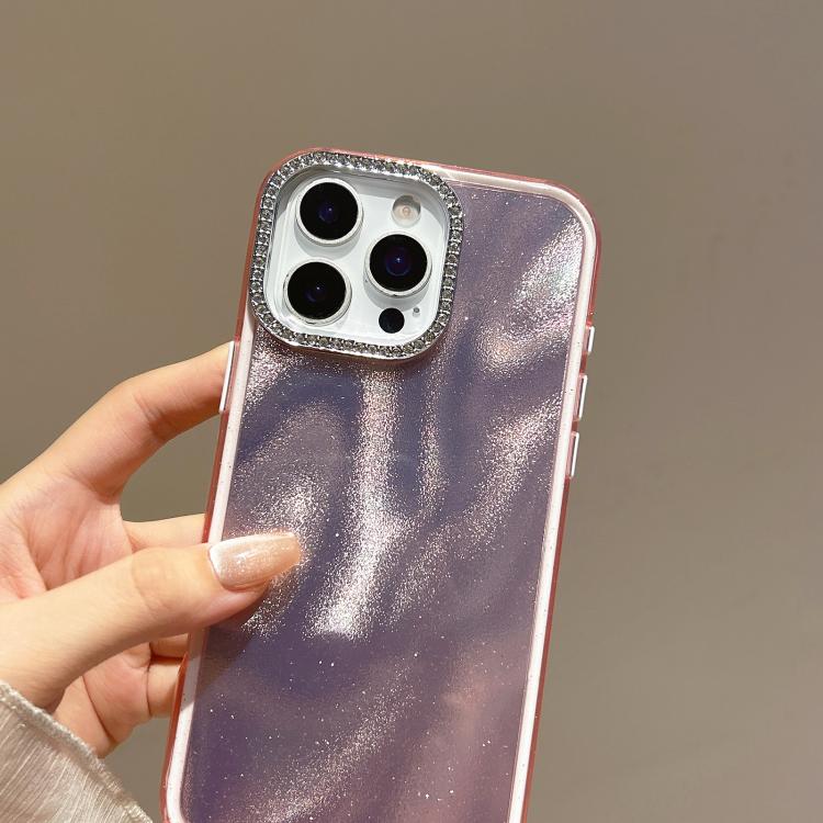Funda 3 en 1 con diseño de arena movediza y marco de diamante para iPhone 16 Plus (rosa)