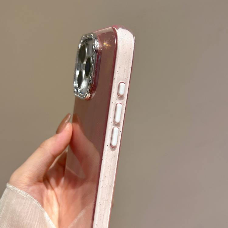 Funda 3 en 1 con diseño de arena movediza y marco de diamante para iPhone 16 Plus (rosa)