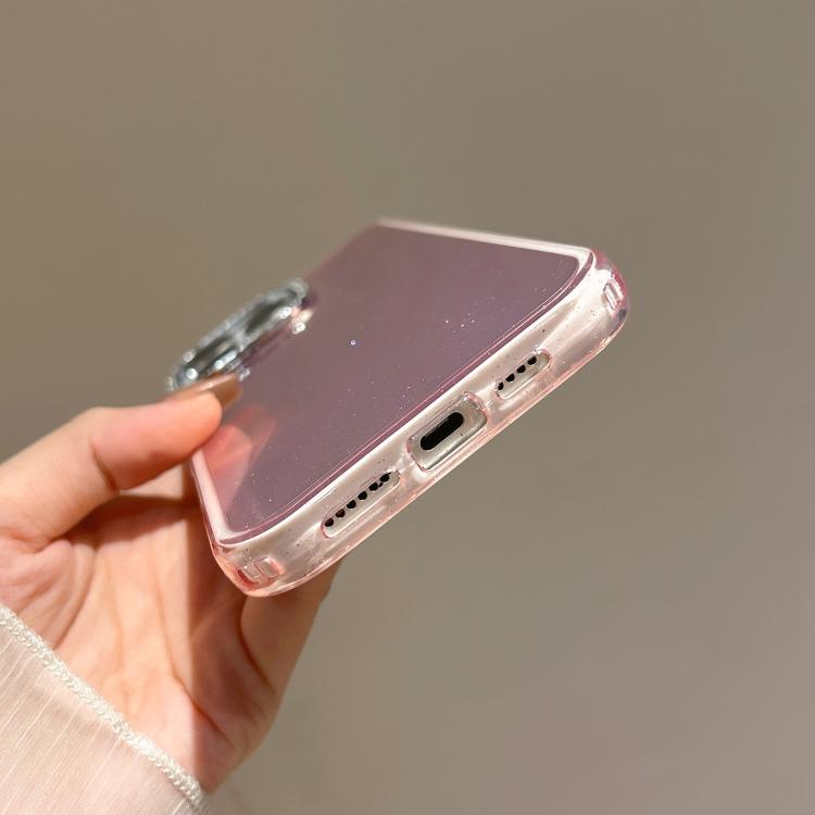 Funda 3 en 1 con diseño de arena movediza y marco de diamante para iPhone 15 Plus (negra)