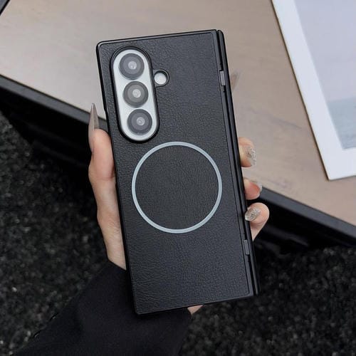 Funda plegable de cuero con textura Crazy Horse Magsafe para Samsung Galaxy Z Fold7 (negro)