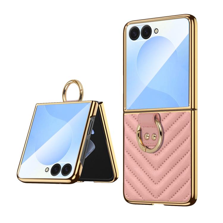 Funda de cuero con anillo metálico VIETAO Dream Series para Samsung Galaxy Z Flip7 (rosa)