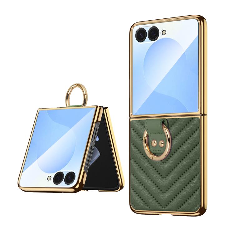 Funda de cuero con anillo metálico VIETAO Dream Series para Samsung Galaxy Z Flip7 (verde)