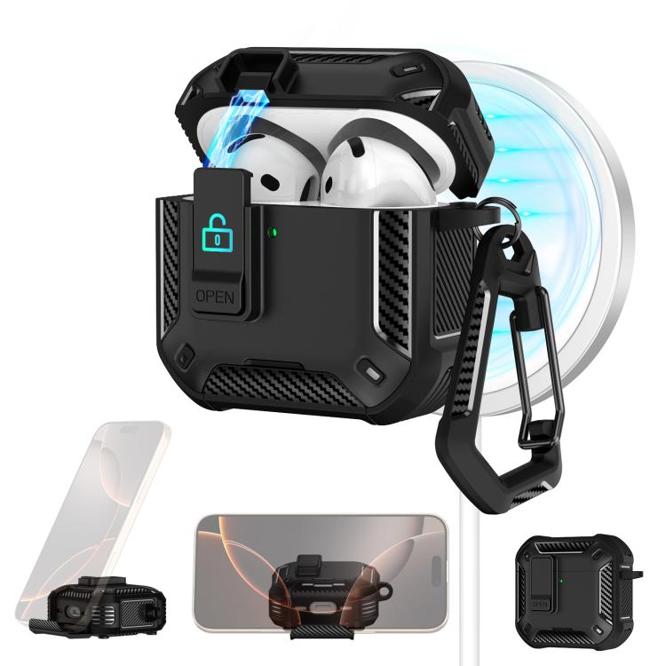 Estuche magnético MagSafe de dos colores para AirPods Pro con soporte y cierre de seguridad (negro y verde)