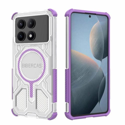 Funda BIBERCAS transparente con bolsa de aire MagSafe para Redmi K70E (morada)