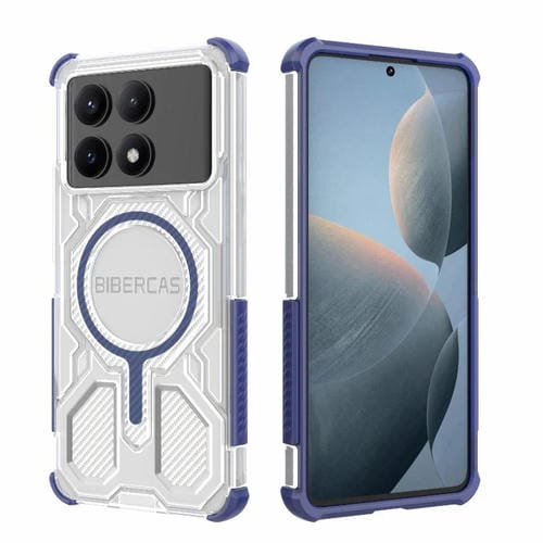 Funda BIBERCAS transparente con diseño de bolsa de aire MagSafe para Redmi K70E (azul)