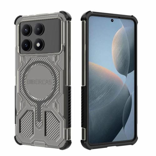 Funda BIBERCAS transparente con función de airbag MagSafe para Redmi K70E (negra)