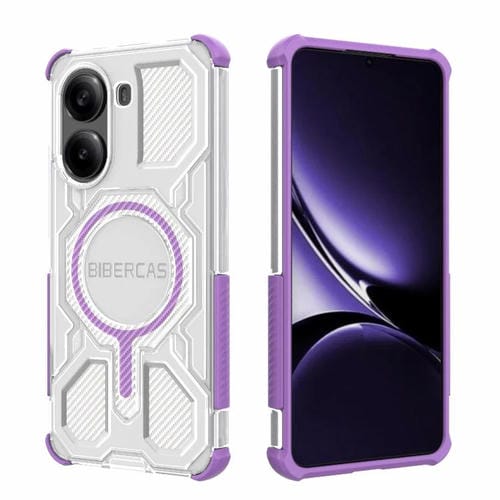 Funda BIBERCAS transparente con protección MagSafe Airbag para Redmi Turbo 4 (morado)