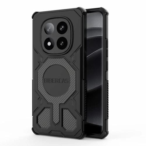 Funda BIBERCAS Real Color Series MagSafe a prueba de golpes para Redmi Note 14 Pro+ 5G (negra)