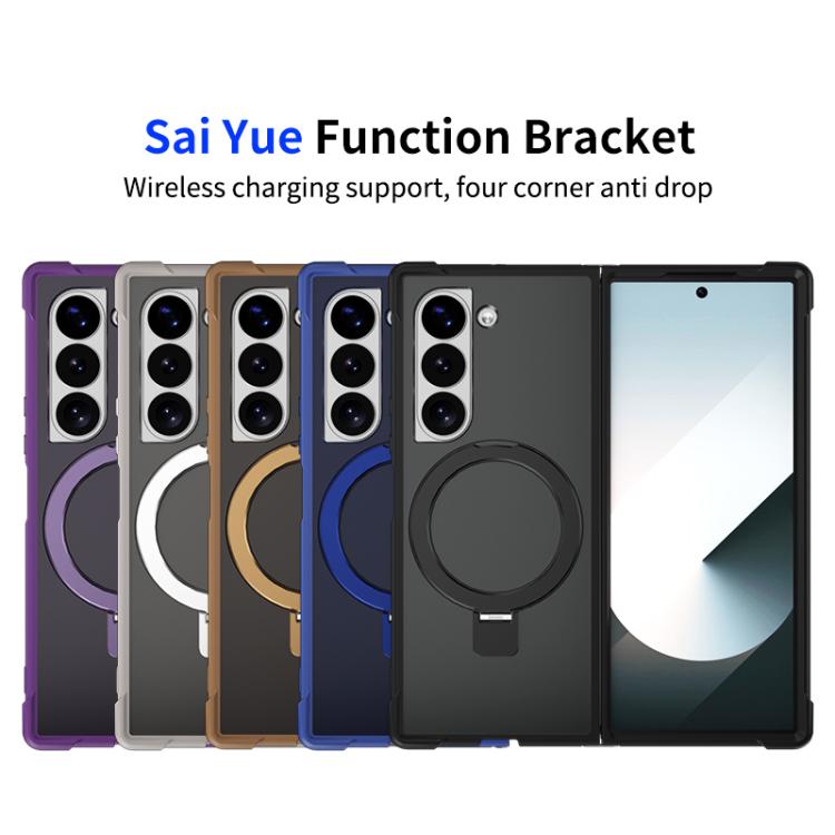 Funda para Samsung Galaxy Z Fold4 con soporte MagSafe de cuatro esquinas a prueba de golpes (azul)