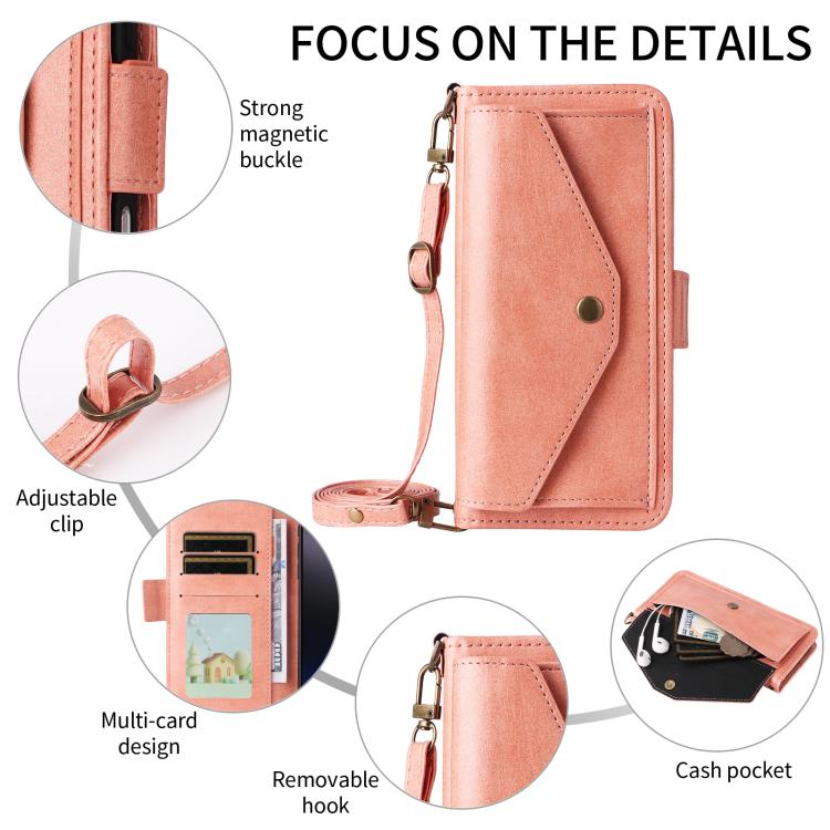 Funda de piel de vacuno cruzada con ranuras para múltiples tarjetas para Samsung Galaxy Z Fold4 5G (rosa)
