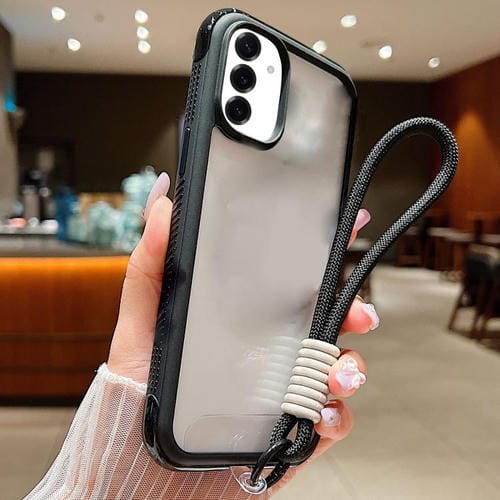 Funda de acrílico transparente de TPU con borde liso y correa para la muñeca para Samsung Galaxy S25+ / S24+ 5G (negro)