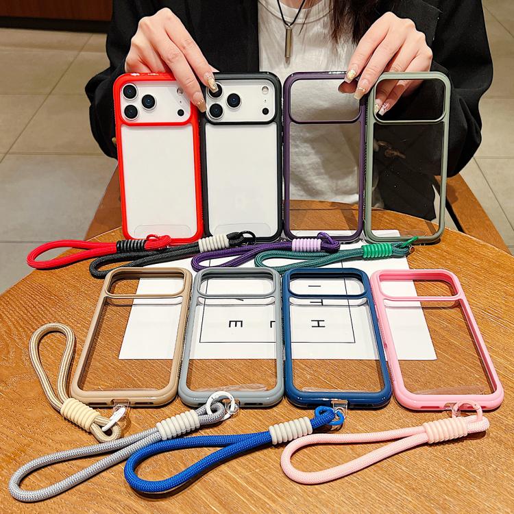 Funda de acrílico transparente de TPU con borde liso y correa para la muñeca para Samsung Galaxy S25 Edge 5G (negro)