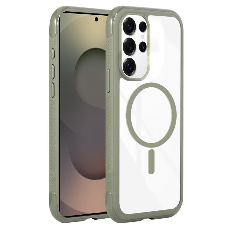 Funda magnética MagSafe transparente con borde liso para Samsung Galaxy S25 Ultra/S24 Ultra 5G (verde militar)