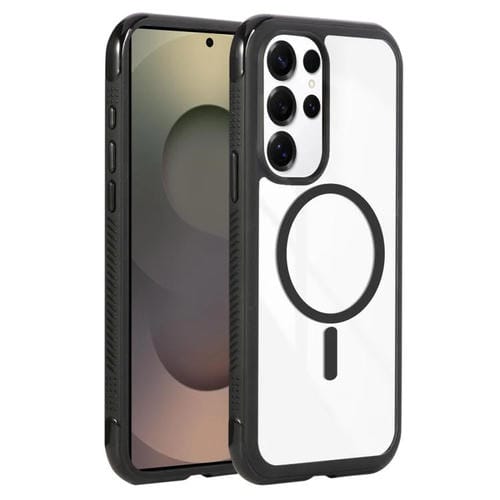 Funda magnética MagSafe transparente con borde liso para Samsung Galaxy S25 Ultra/S24 Ultra 5G (negro)