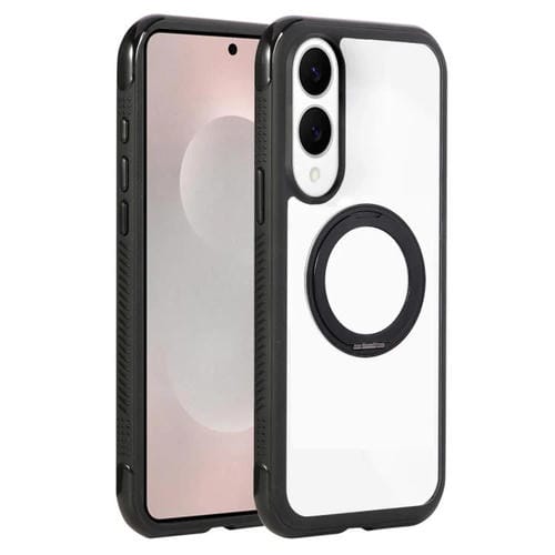 Funda para Samsung Galaxy S25 Edge 5G con borde liso, transparente, rotación y soporte MagSafe (negro)