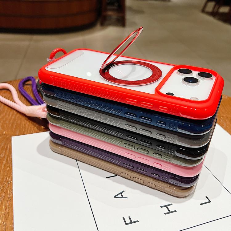 Funda MagSafe transparente con borde liso y soporte giratorio para Samsung Galaxy S25 Ultra / S24 Ultra 5G, con correa para la muñeca (azul rey)