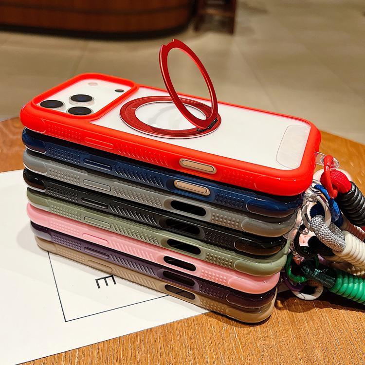 Funda MagSafe para Samsung Galaxy S25+ / S24+ 5G con borde transparente, rotación y correa de muñeca (marrón)