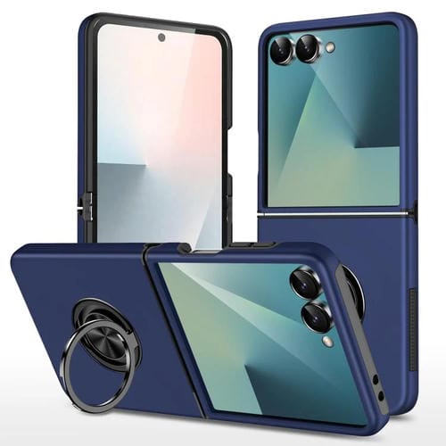 Funda magnética de PC + TPU para Samsung Galaxy Z Flip7 5G con anillo invisible (azul marino)