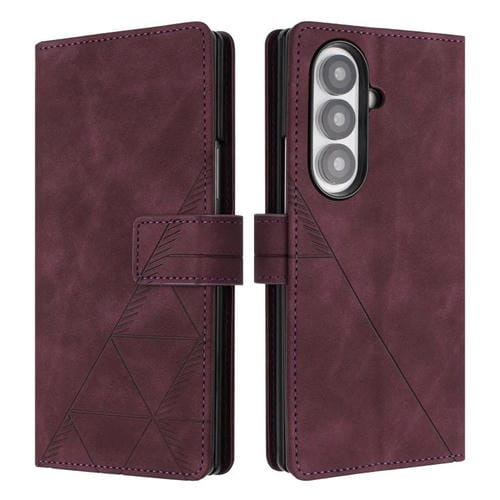 Funda de cuero con relieve 3D para Samsung Galaxy Z Fold7 5G (rojo vino)