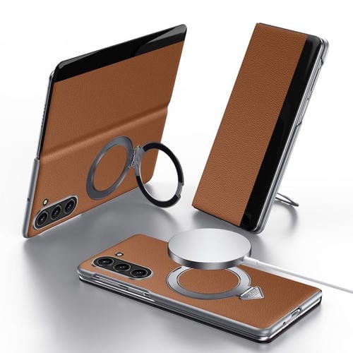 Funda de cuero con soporte magnético MagSafe y ventana SULADA Smart View para Samsung Galaxy Z Fold6 (marrón)