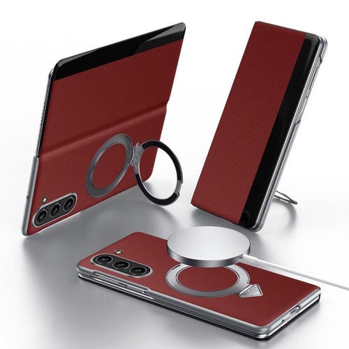 Funda de cuero con soporte magnético MagSafe para Samsung Galaxy Z Fold6 SULADA Smart View Window (rojo)