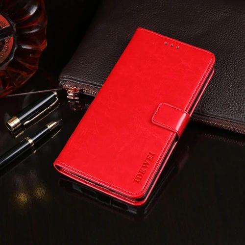 Para Motorola Moto G9 (India) idewei Crazy Horse Texture Funda de cuero con tapa horizontal con soporte, ranuras para tarjetas y billetera (rojo)