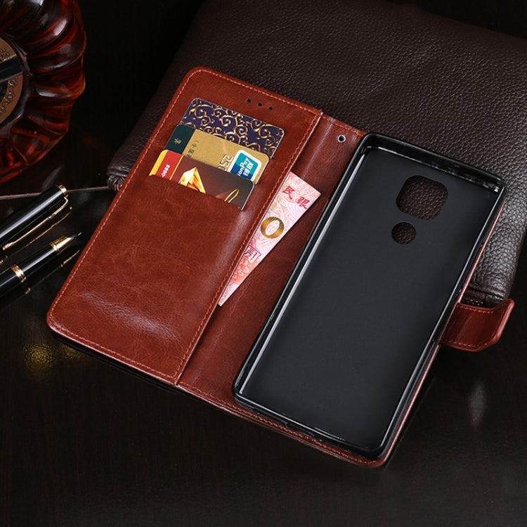 Para Motorola Moto G9 (India) idewei Crazy Horse Texture Funda de cuero con tapa horizontal con soporte, ranuras para tarjetas y billetera (rojo)