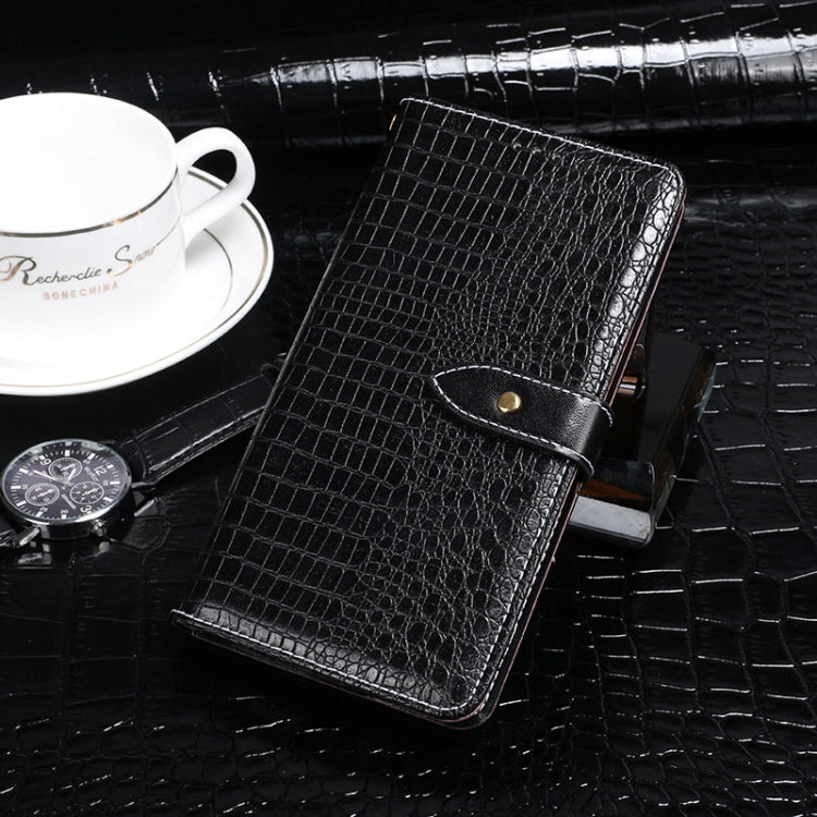 Funda de cuero con tapa horizontal con textura de cocodrilo idewei para Nokia C3 con soporte, ranuras para tarjetas y billetera (negro)