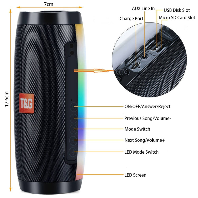 Mini Altavoz Bluetooth T & G Tg157 Bluetooth 4.2 Inalámbrico Portátil con Melody Luces de Colores (Rojo)