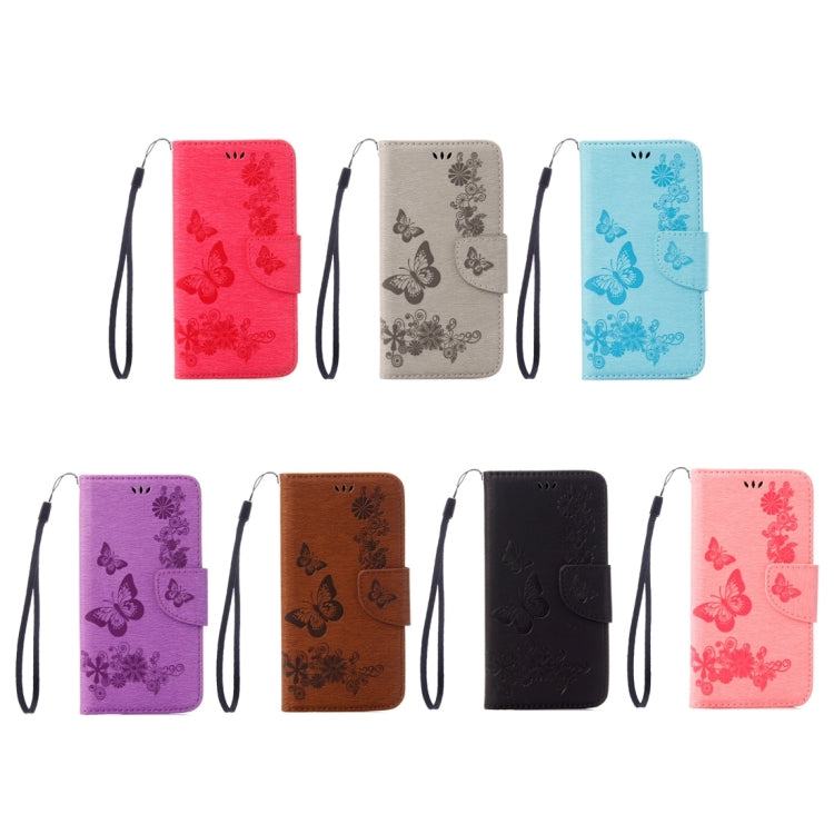 Funda de Cuero para iPhone 8 y 7 con Tapa Horizontal, Diseño Mariposa Flores Prensadas, Soporte, Ranuras para Tarjetas y Billetera (Marrón)