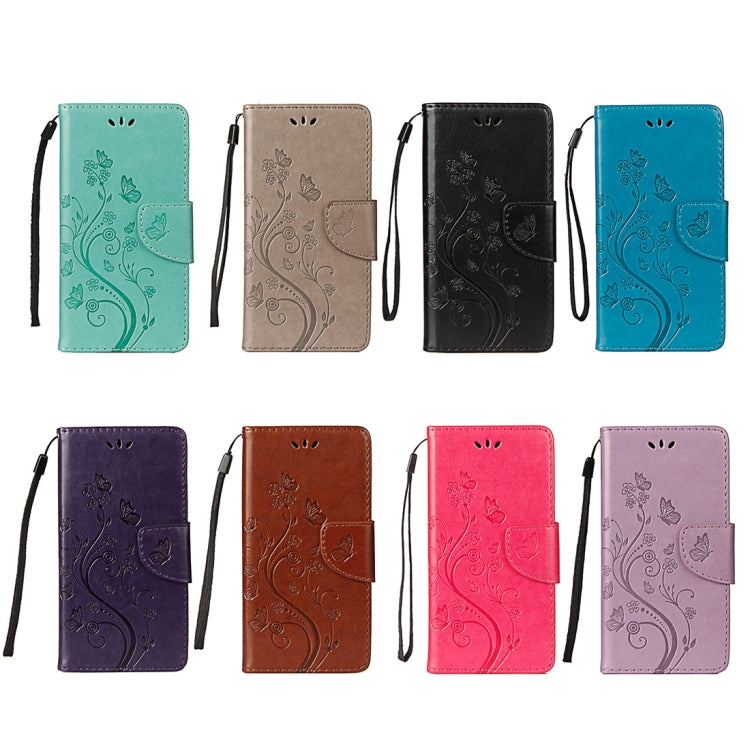 Estuche de Cuero para iPhone Xr con Tapa Horizontal Patrón Mariposa Ranura Tarjeta Soporte Billetera Cordón (Gris)