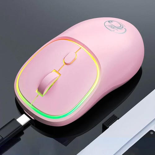 Ratón Inalámbrico Recargable Imice W-618 4 Botones 1600 Dpi 2.4Ghz Bluetooth Silencioso para Computadora PC Laptop (Rosa)