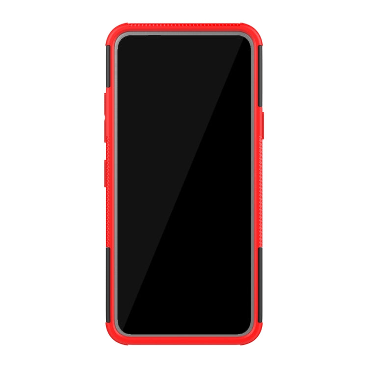 Estuche LG K40 con Patrón de Neumáticos PC + TPU a Prueba de Golpes con Soporte (Rojo)