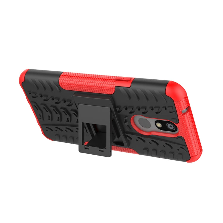 Estuche LG K40 con Patrón de Neumáticos PC + TPU a Prueba de Golpes con Soporte (Rojo)