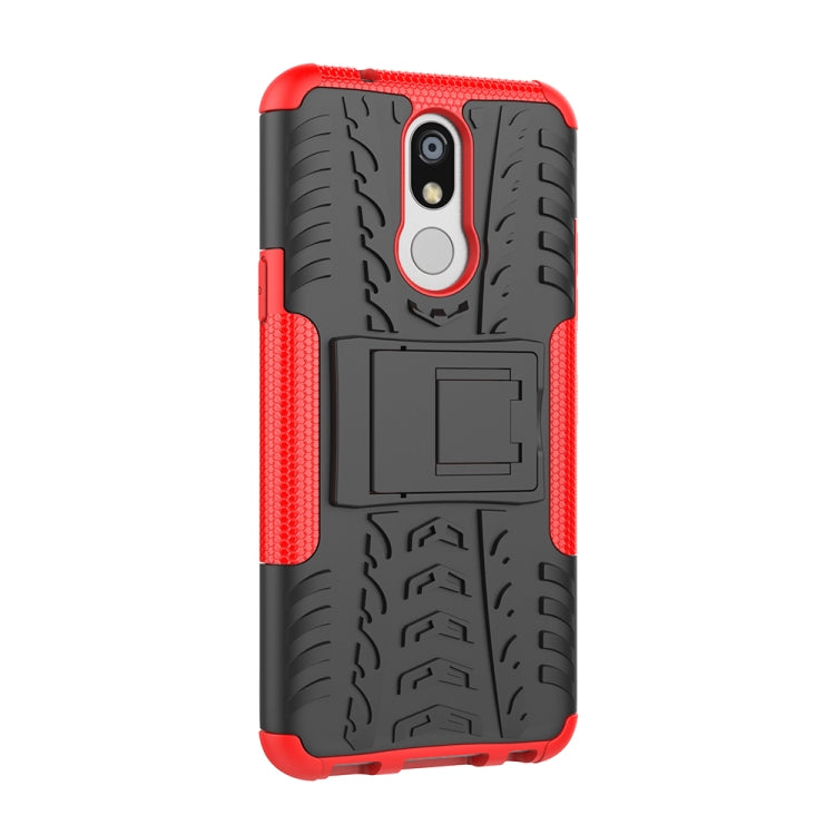 Estuche LG K40 con Patrón de Neumáticos PC + TPU a Prueba de Golpes con Soporte (Rojo)