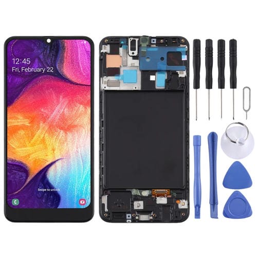 TFT LCD-Bildschirm Samsung Galaxy A50 mit Rahmen (Keine Fingerabdrücke) (Schwarz)