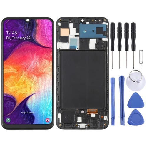LCD OLED-Bildschirm Samsung Galaxy A50 SM-A505 mit Rahmen (Schwarz)